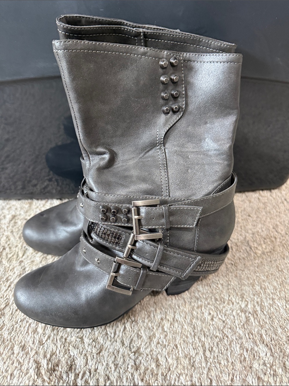 Women's Not Rated Metallic Gray Buckle Boots
